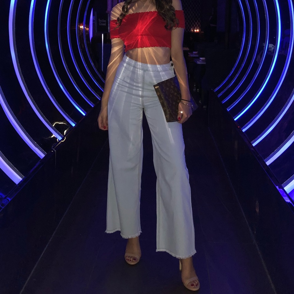 High waisted wide leg denim pants